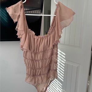 Free People Dusty Pink Ruffled Bodysuit